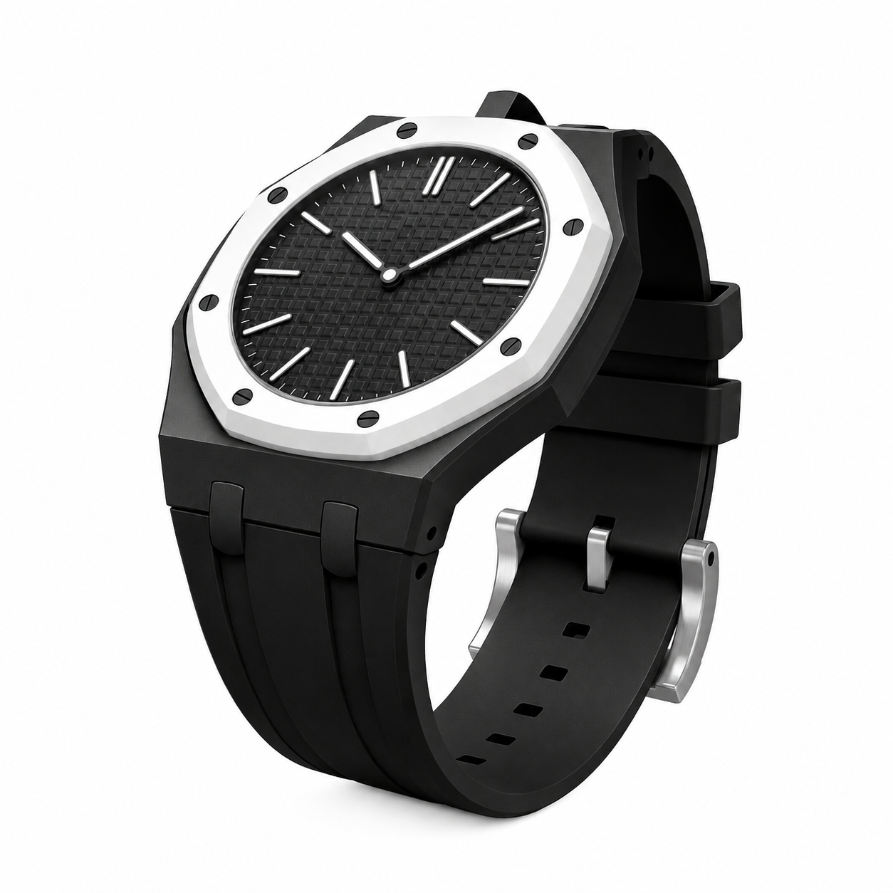 AP X Swatch Royal Pop Watch Black White Straps @ 12 o'clock