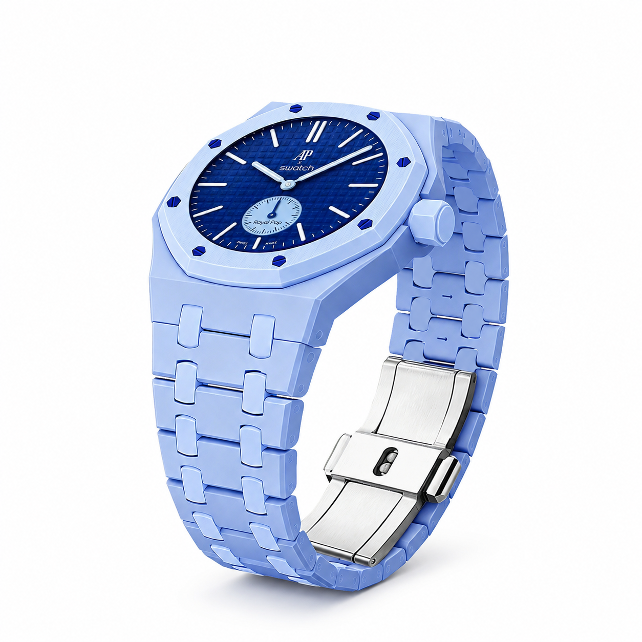 AP X Swatch Royal Pop Watch Blue Bioceramic Straps @ 3 o'clock