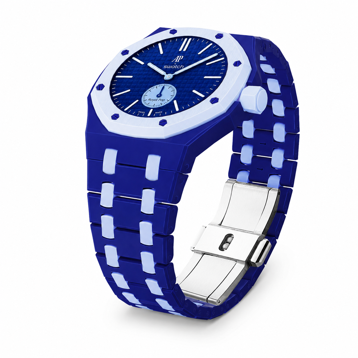 AP X Swatch Royal Pop Watch Double Blue Bioceramic Straps @ 3 o'clock