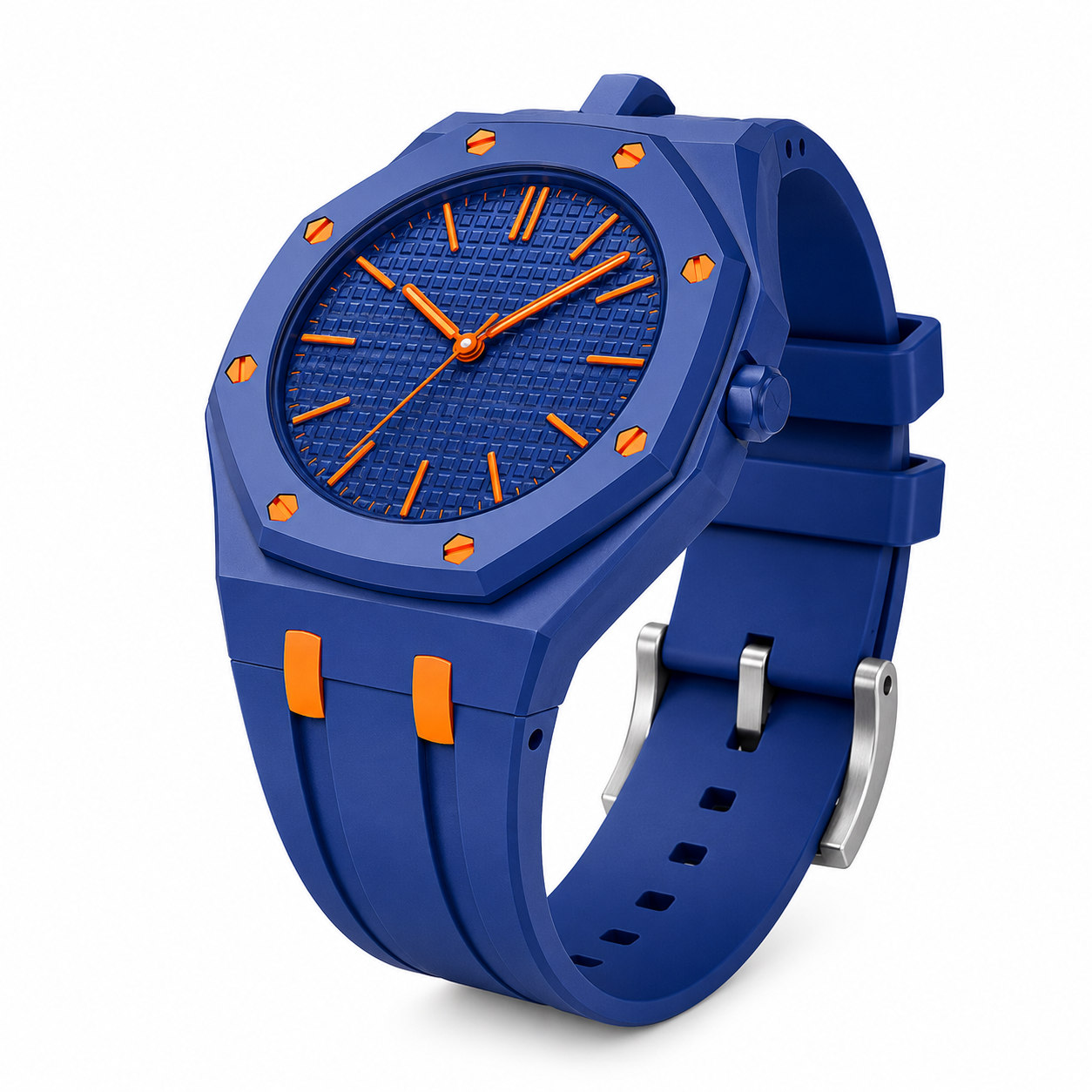 AP X Swatch Royal Pop Watch Blue Orange Silicone Straps @ 12 o'clock