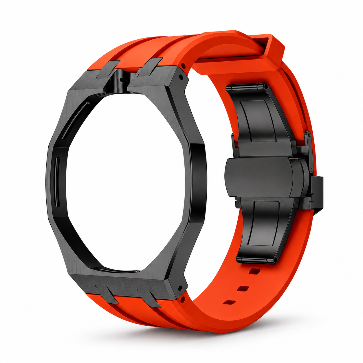 AP X Swatch Royal Pop Black Stainless Steel Case Orange Silicone Straps @12 o'clock
